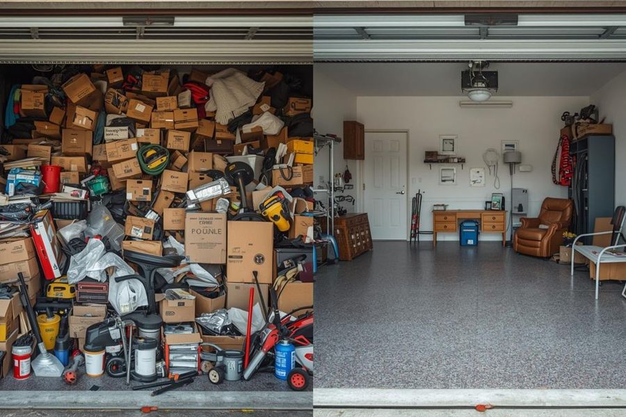 A garage before and after a clear-out